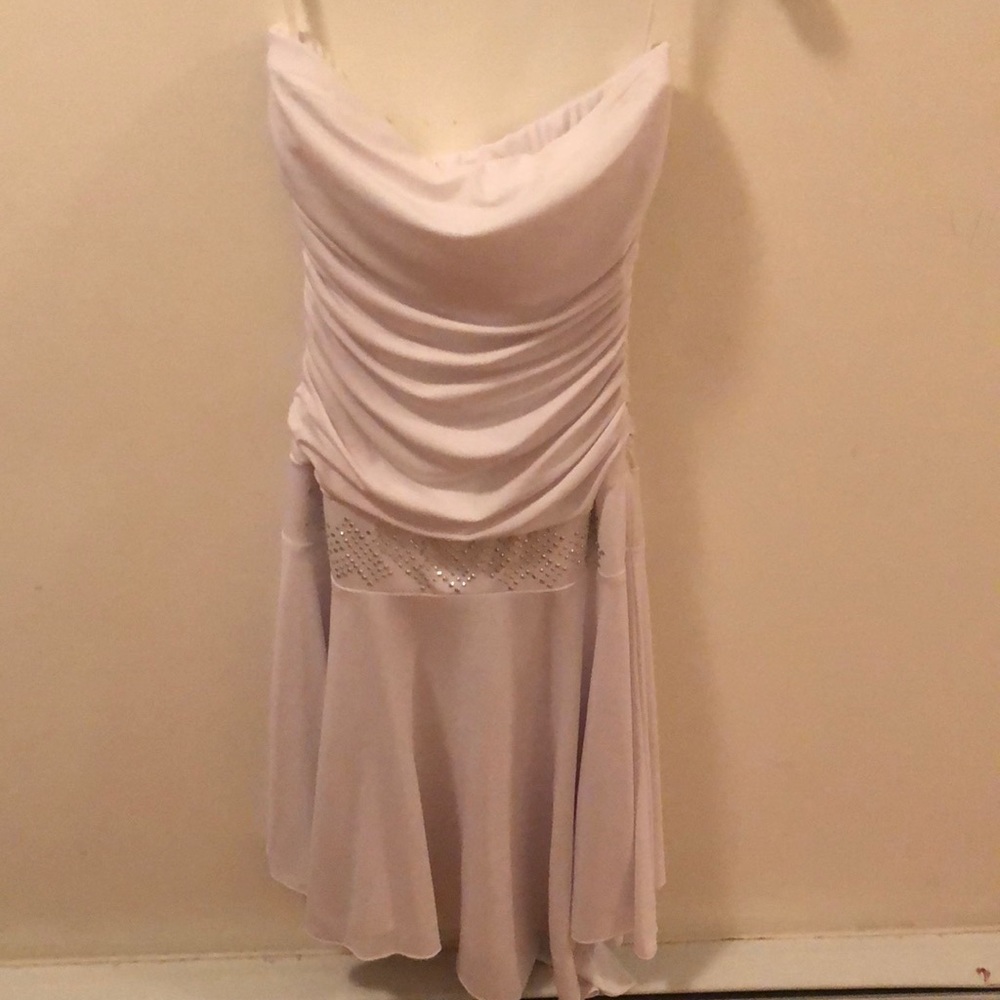 White, strapless, flowy dress